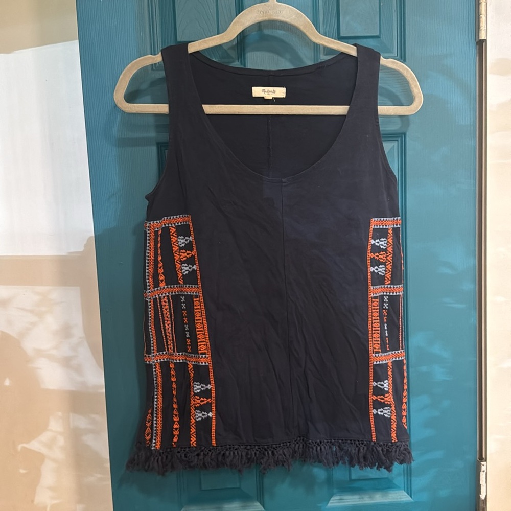 Madewell embroidered fringe tank - XS